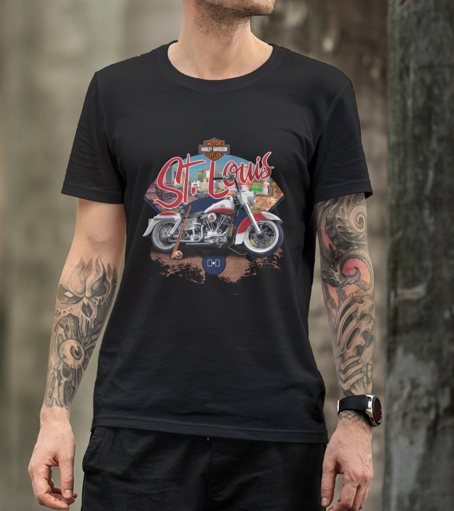 St Louis Cardinals Harley Davidson Motorcycle Skyline T-Shirt