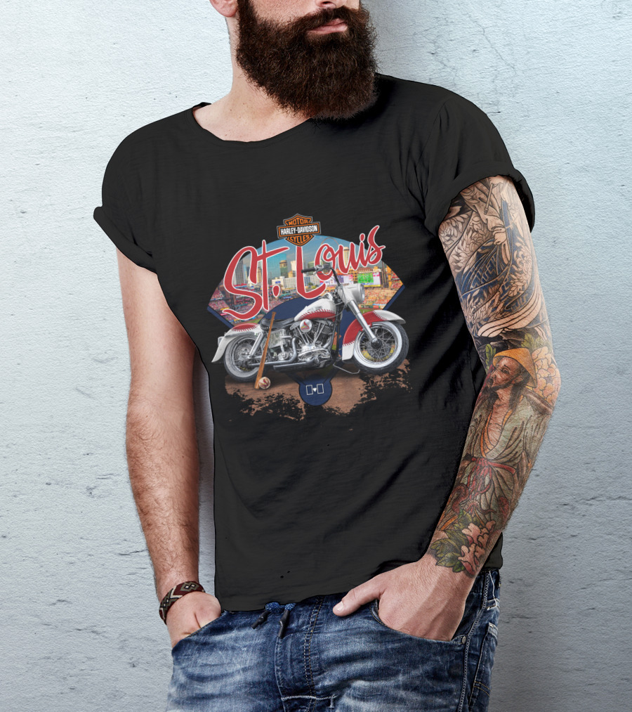 St Louis Cardinals Harley Davidson Motorcycle Skyline T-Shirt