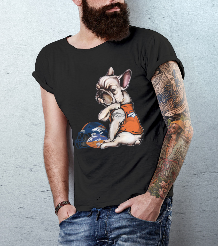 Denver Broncos Pug With Helmet And Ball T-Shirt