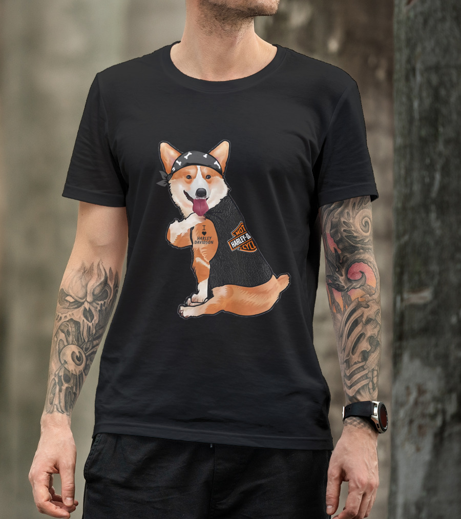 I Harley Davidson Corgi Biker With Bandana And Vest T-Shirt