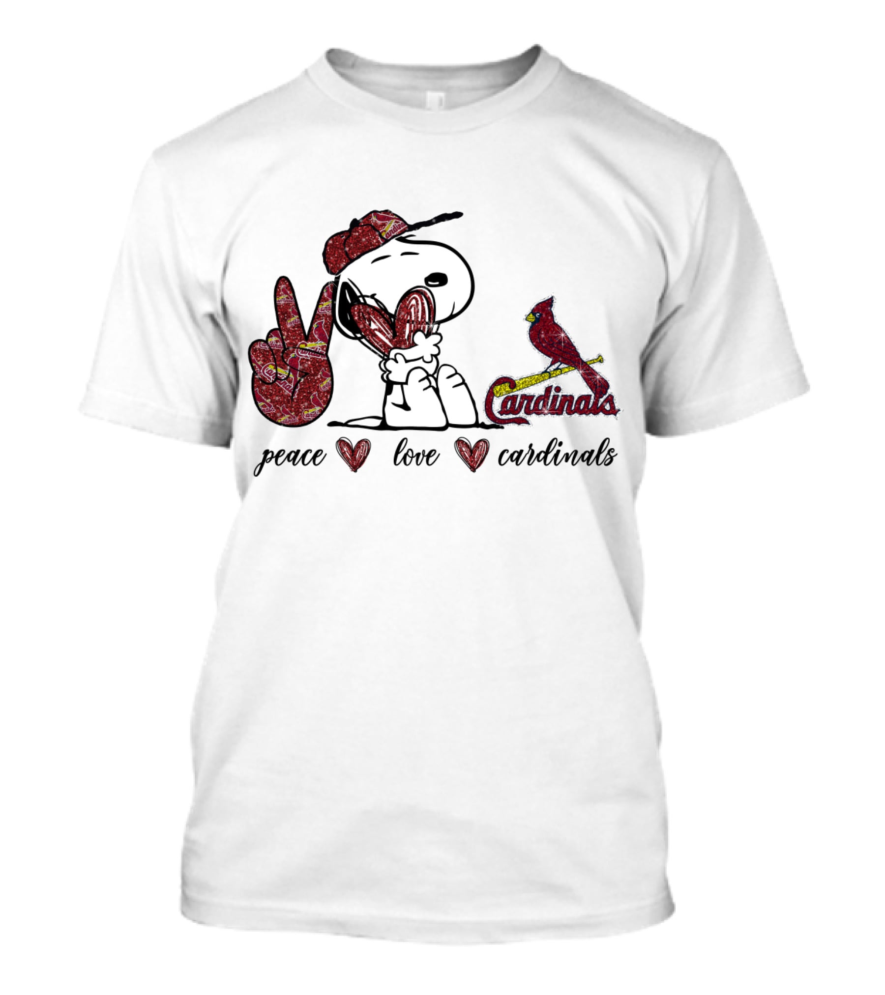 Peace Love Cardinals Snoopy Wearing Cardinals Hat T-Shirt