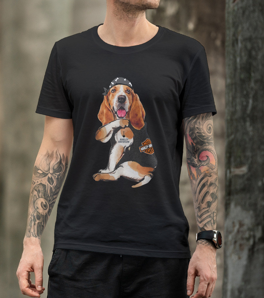 Basset Hound Harley Davidson Fan With Motorcycles Bandana T-Shirt
