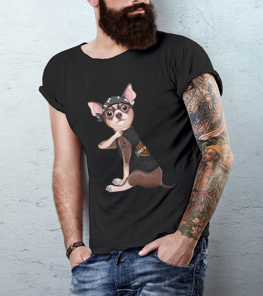 I Love Harley Davidson Chihuahua Hd T-Shirt