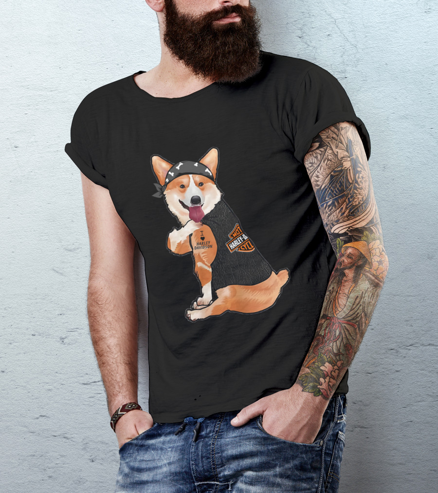 Harley Davidson Corgi With Bandana T-Shirt