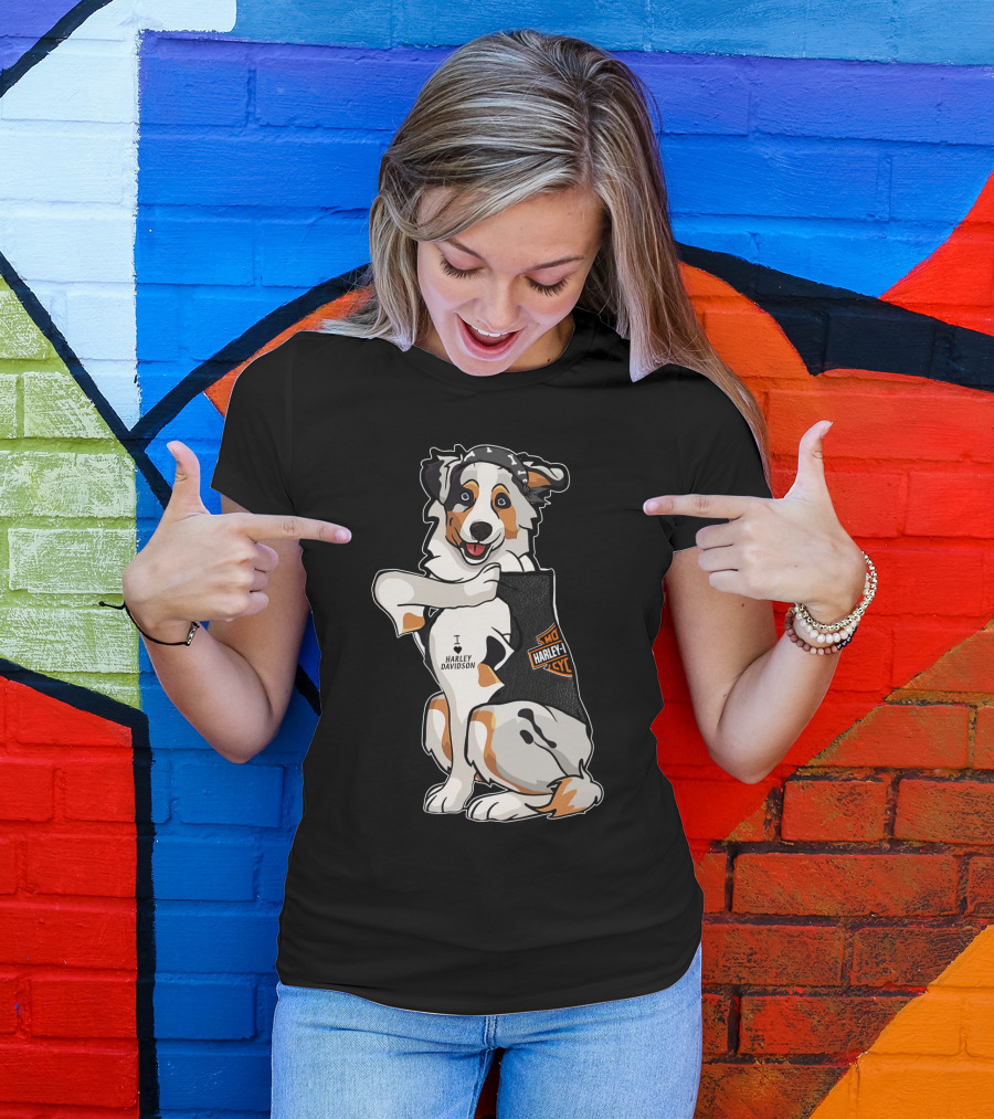 Australian Shepherd I Harley Davidson Motorcycle Fan T-Shirt