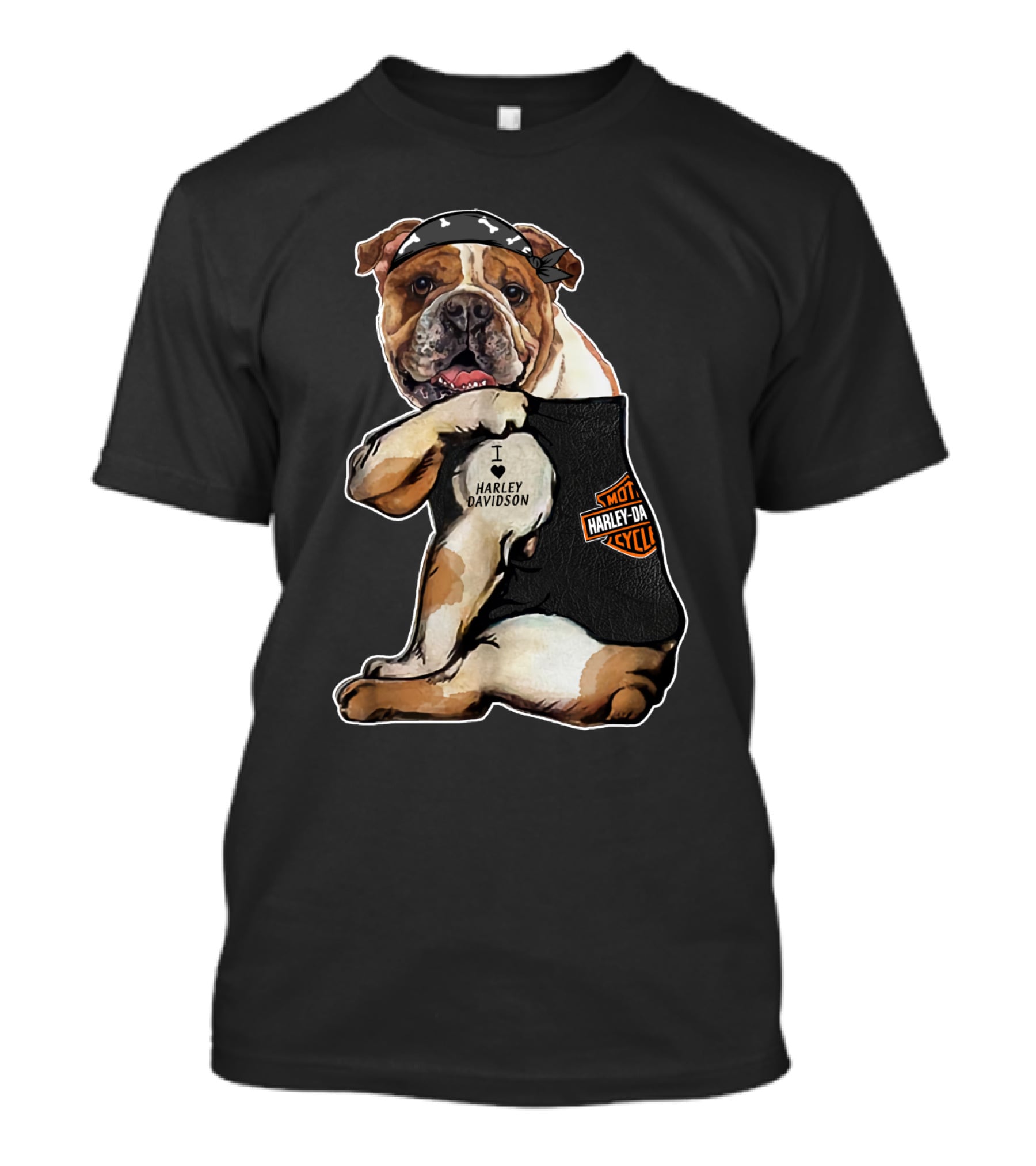 I Love Harley Davidson Bulldog Motorcycle Style T-Shirt