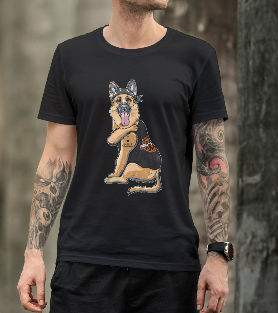 German Shepherd I Love Harley Davidson Motorcycle T-Shirt