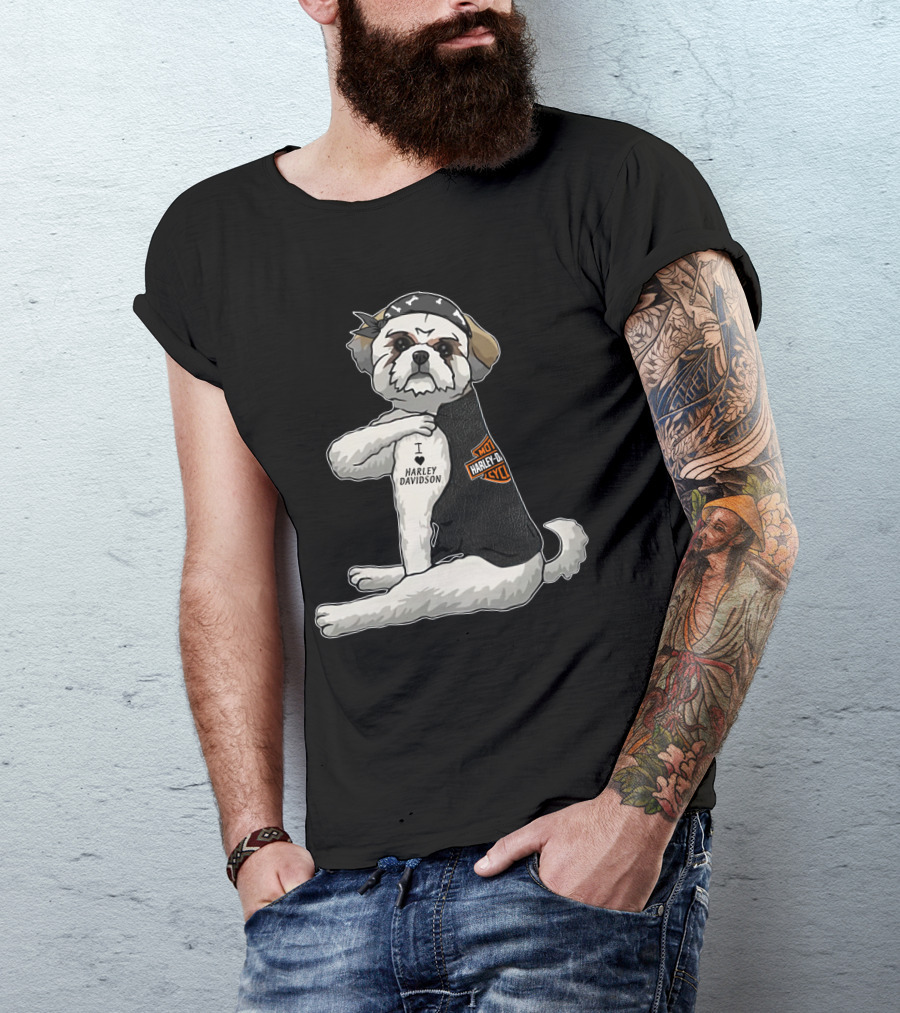Shih Tzu Harley Davidson I Love Harley Davidson Motorcycle Dog T-Shirt