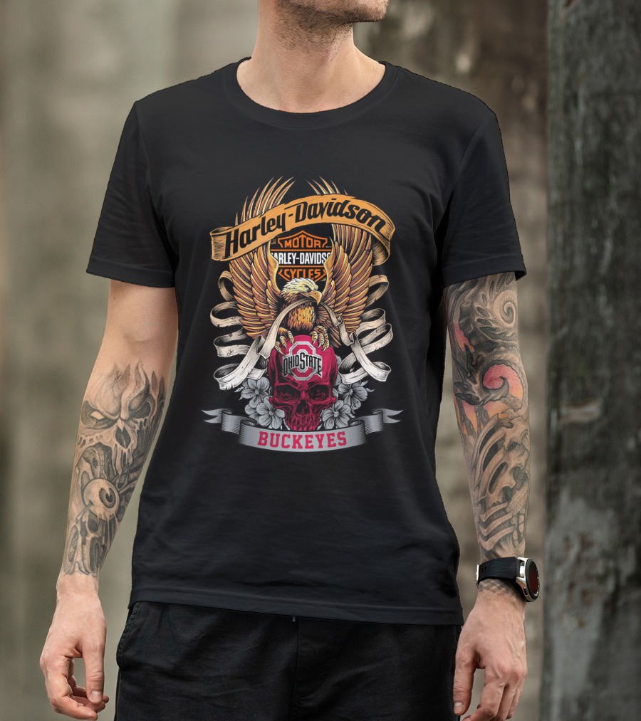 Harley Davidson Ohio State Buckeyes Motorcycles Skull Eagle Buckeyes T-Shirt