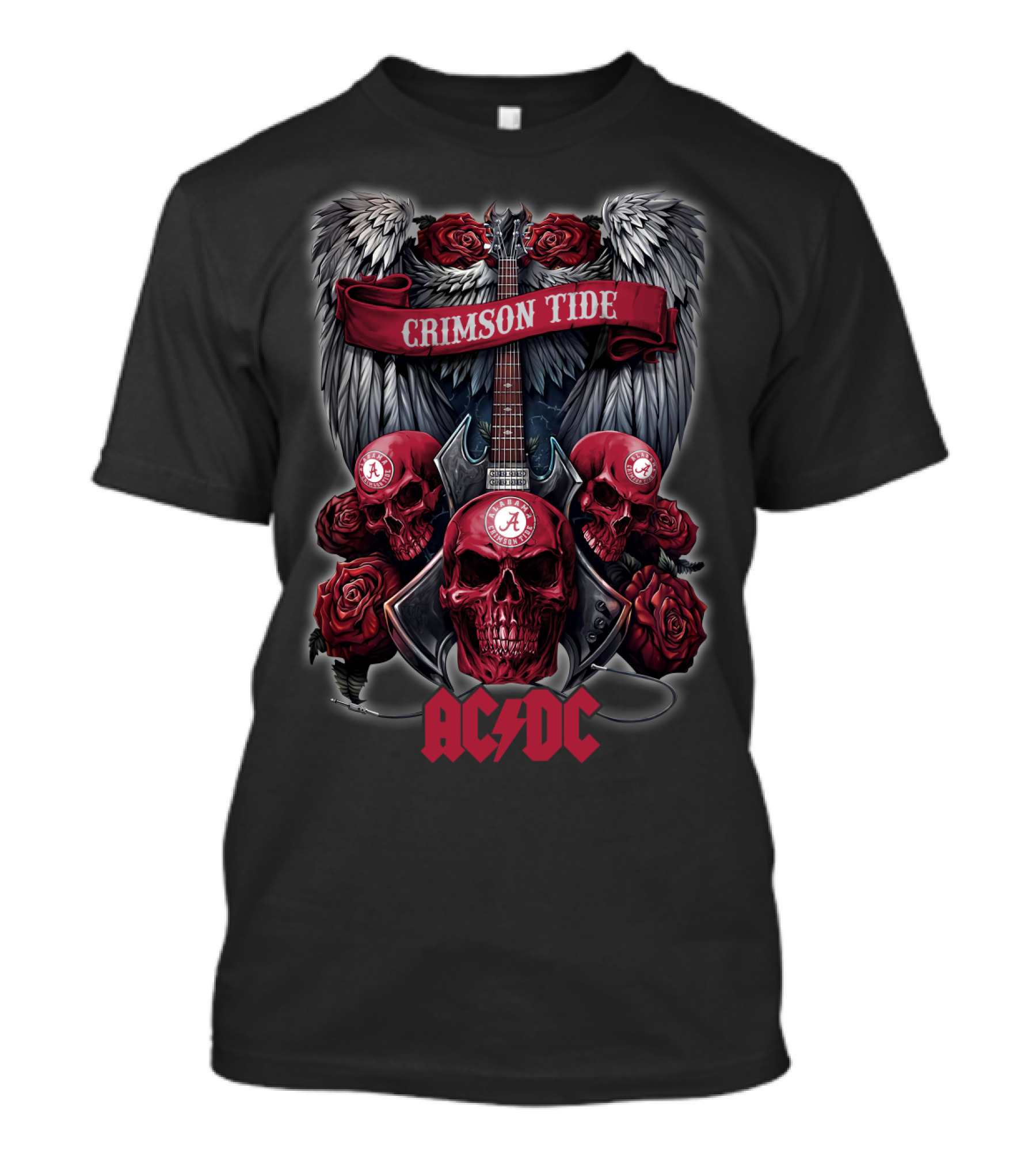 Crimson Tide ACDC Skulls And Roses Guitar T-Shirt