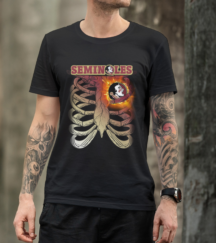 Florida State Seminoles Logo With Fiery Ribcage T-Shirt