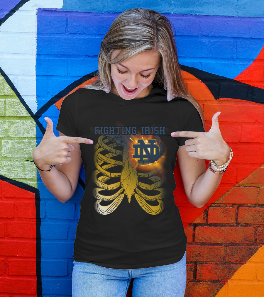 Fighting Irish Notre Dame ND Logo With Fiery Rib Cage T-Shirt