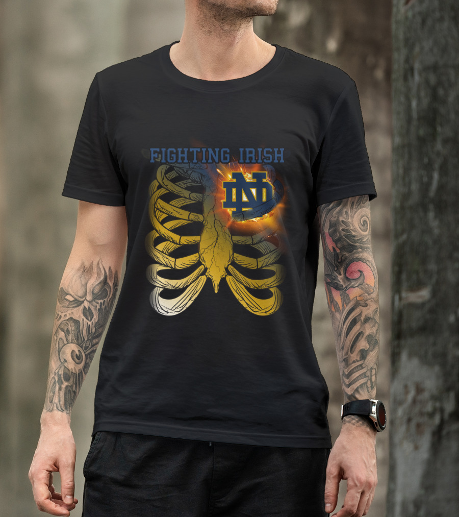 Fighting Irish Notre Dame ND Logo With Fiery Rib Cage T-Shirt