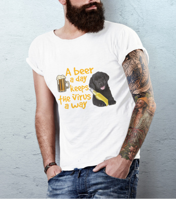 A Beer A Day Keeps The Virus Away Funny Newfoundland Dog And Beer T-Shirt