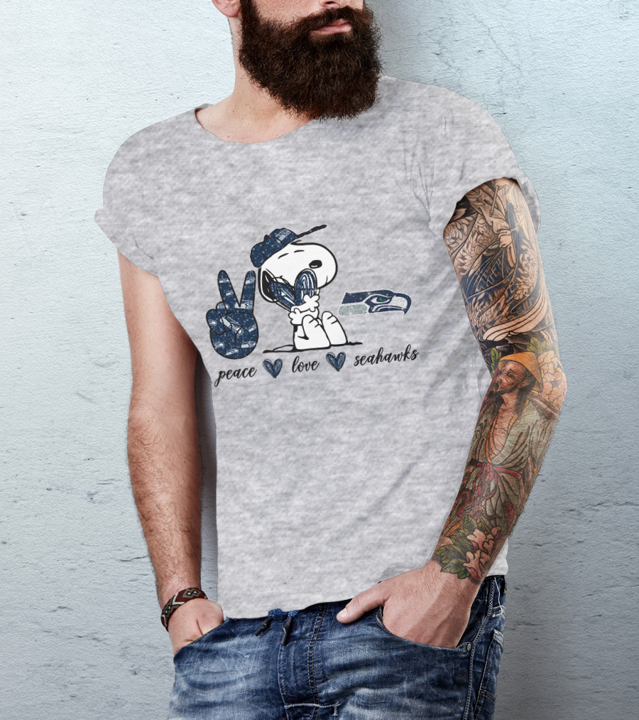 Peace Love Seattle Seahawks Snoopy Football Fan T-Shirt
