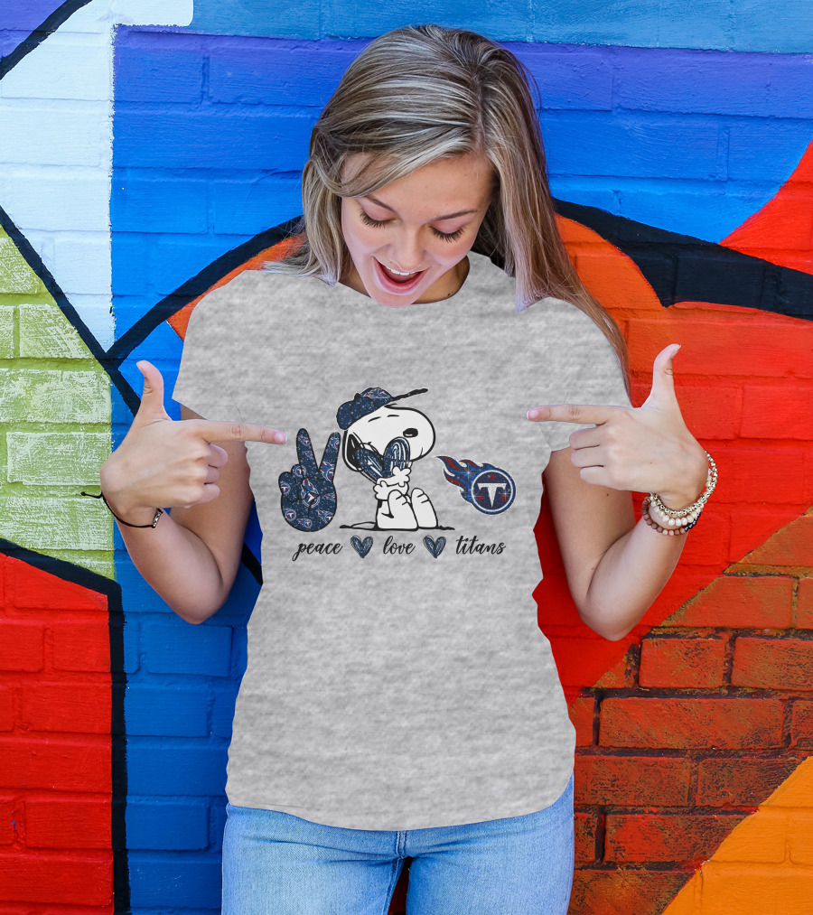 Peace Love Tennessee Titans Snoopy Football T-Shirt
