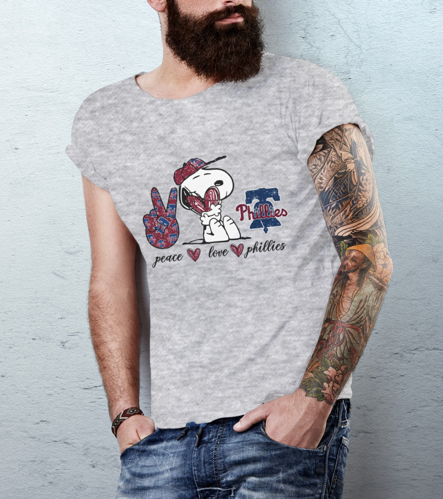 Peace Love Phillies Snoopy Philadelphia Phillies Fan T-Shirt