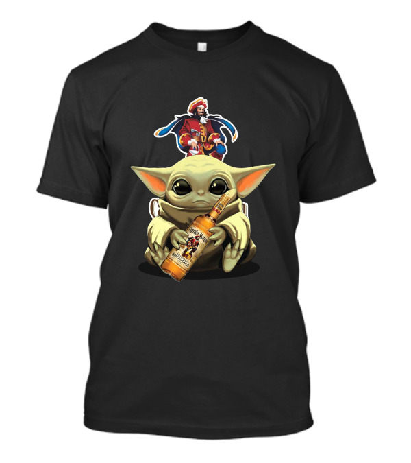 Baby Yoda Holding Captain Morgan Spiced Rum Bottle T-Shirt