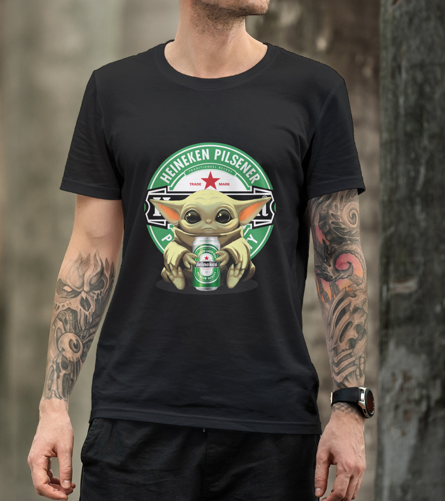 Heineken Pilsener Baby Yoda Holding Heineken Lager Beer Can T-Shirt