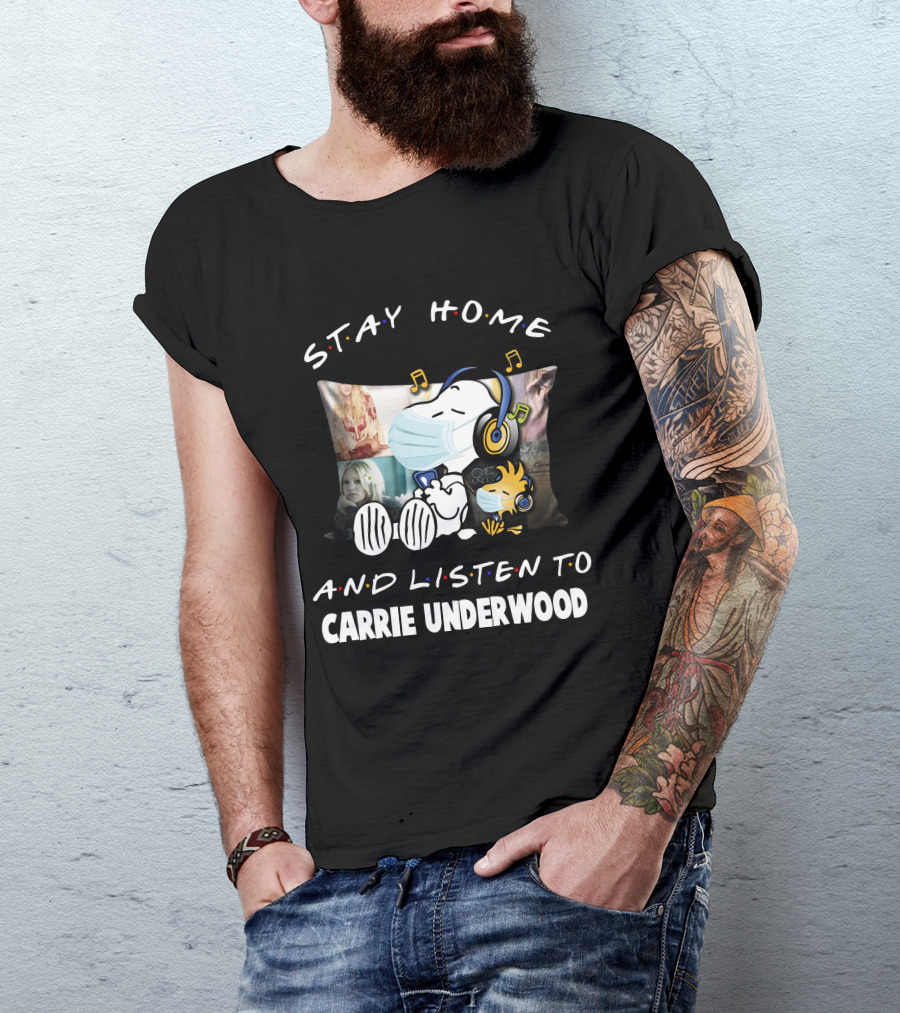 Stay Home And Listen To Carrie Underwood Snoopy Woodstock Music Notes T-Shirt