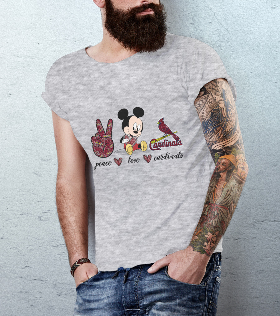 Peace Love Mickey Mouse St Louis Cardinals T-Shirt