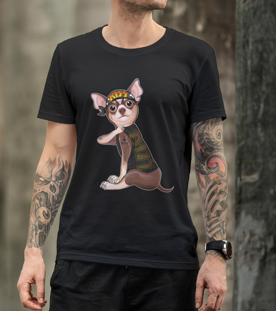 Chihuahua Love I Kiss Bandana Tat Sleeve T-Shirt
