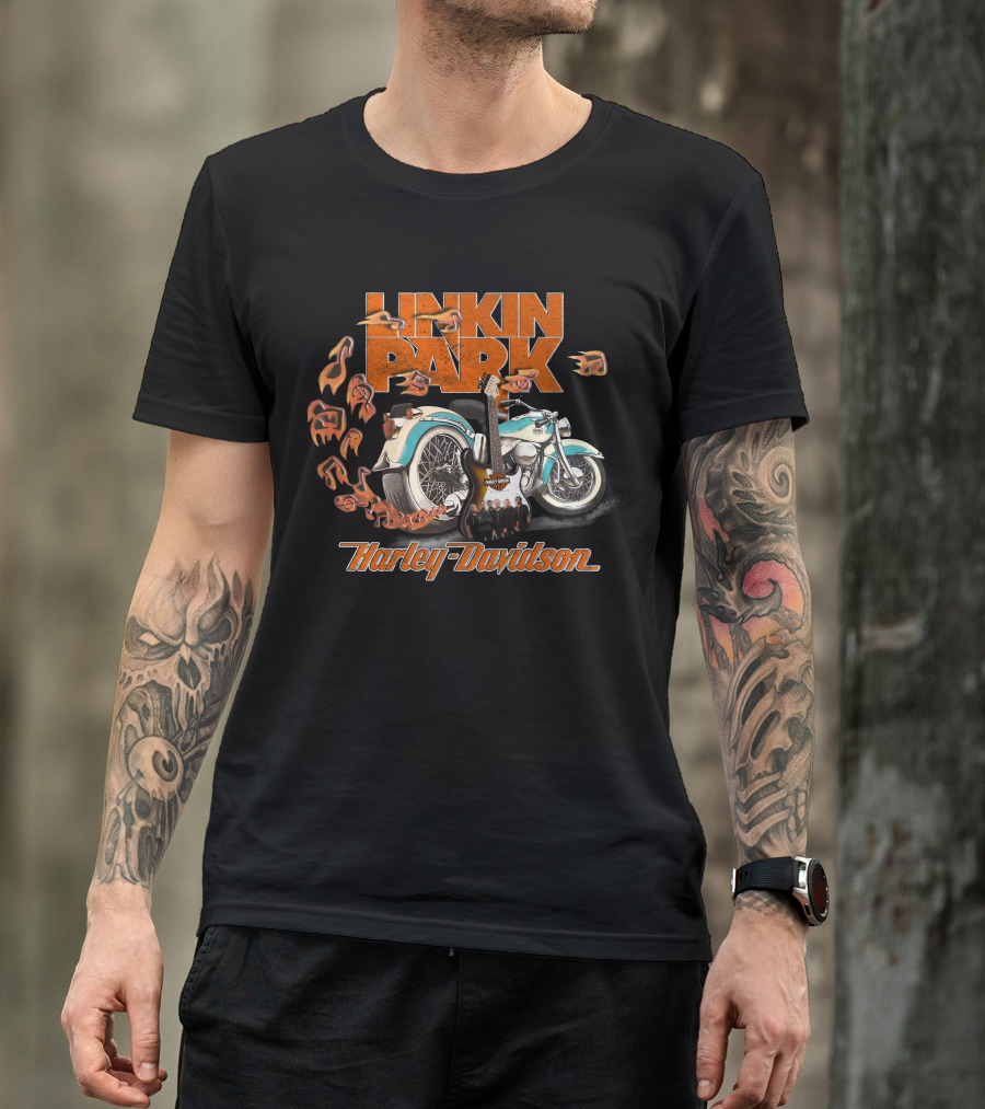 Linkin Park Harley Davidson Motorcycle 20Hdm Vintage Music Notes Guitar Art T-Shirt
