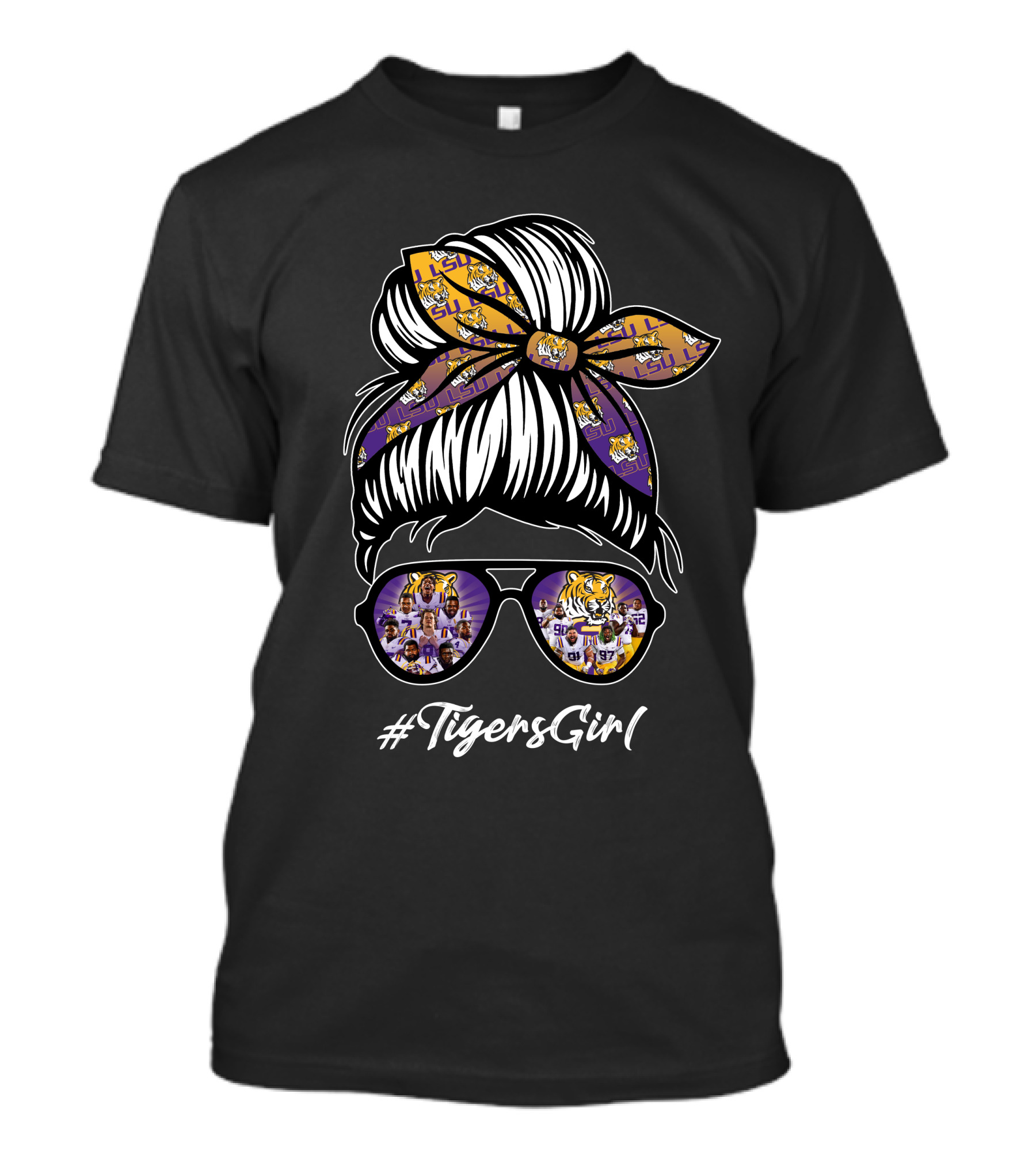 LSU Tigers Girl Football Spirit Fan Sunglasses And Bow T-Shirt