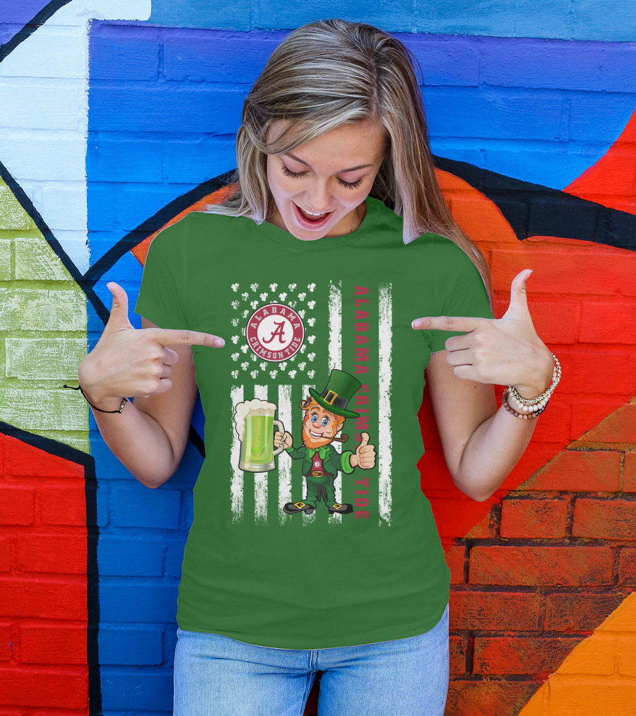 Alabama Crimson Tide St Patrick's Day Leprechaun Flag And Beer Mug T-Shirt