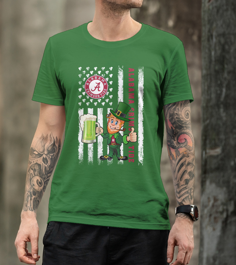 Alabama Crimson Tide St Patrick's Day Leprechaun Flag And Beer Mug T-Shirt
