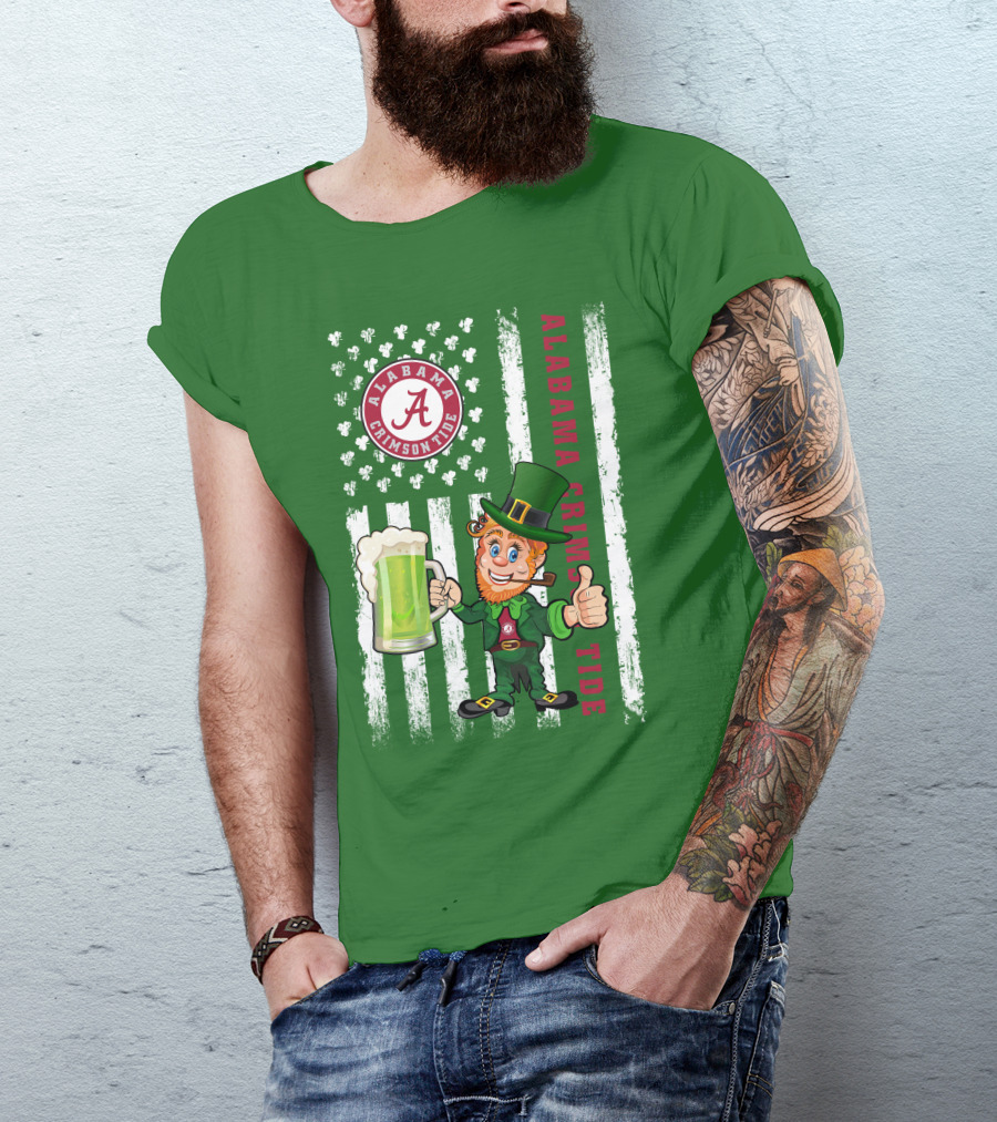 Alabama Crimson Tide St Patrick's Day Leprechaun Flag And Beer Mug T-Shirt