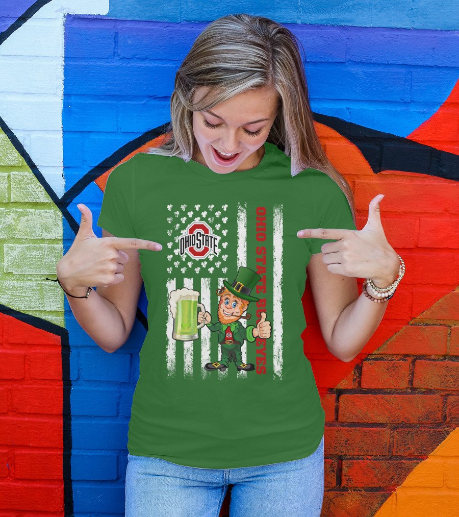 Ohio State Buckeyes Leprechaun St Patrick's Day Flag Shamrock Beer T-Shirt