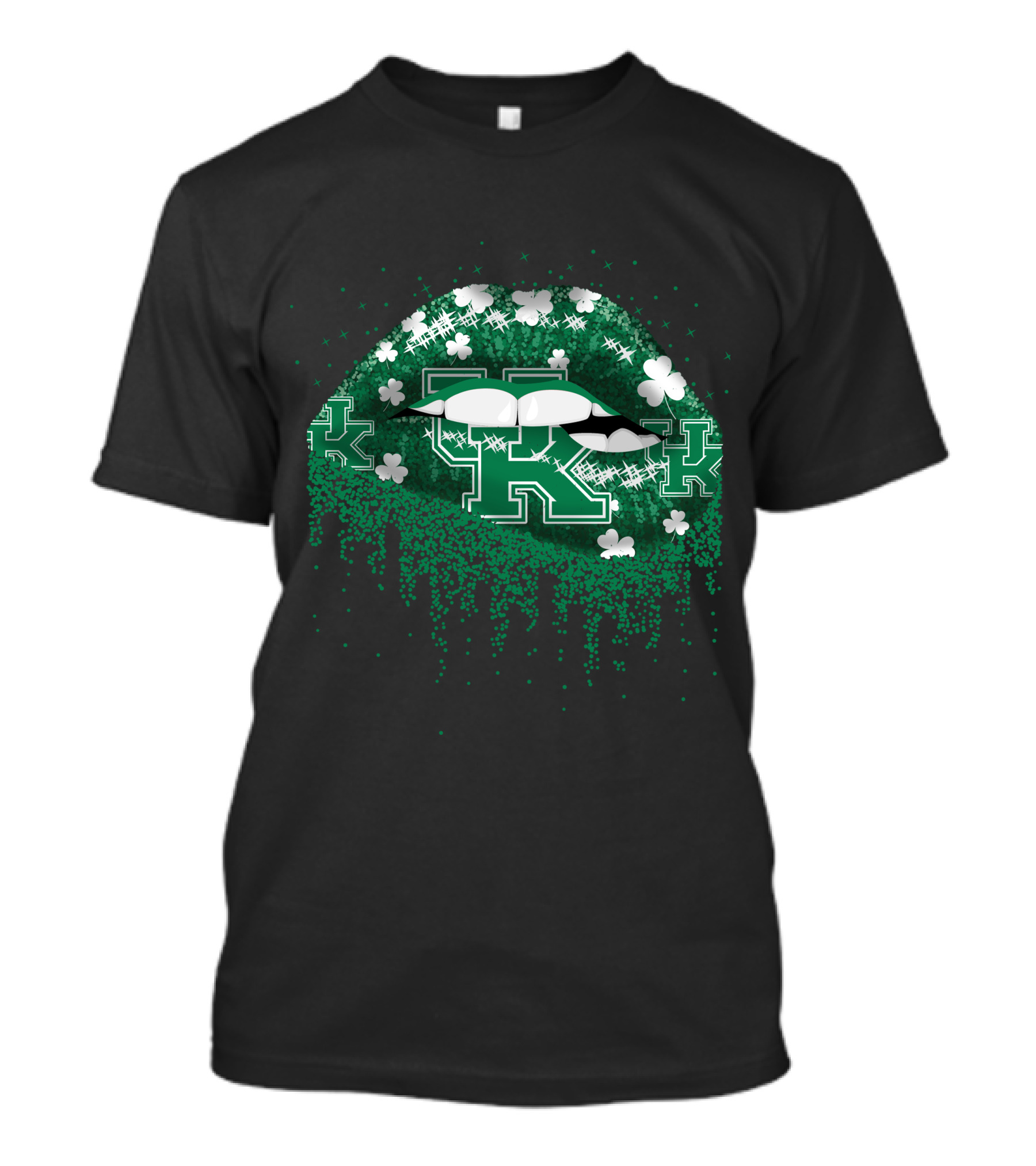 Kentucky Wildcats Lips Green Glitter Shamrock Stars T-Shirt