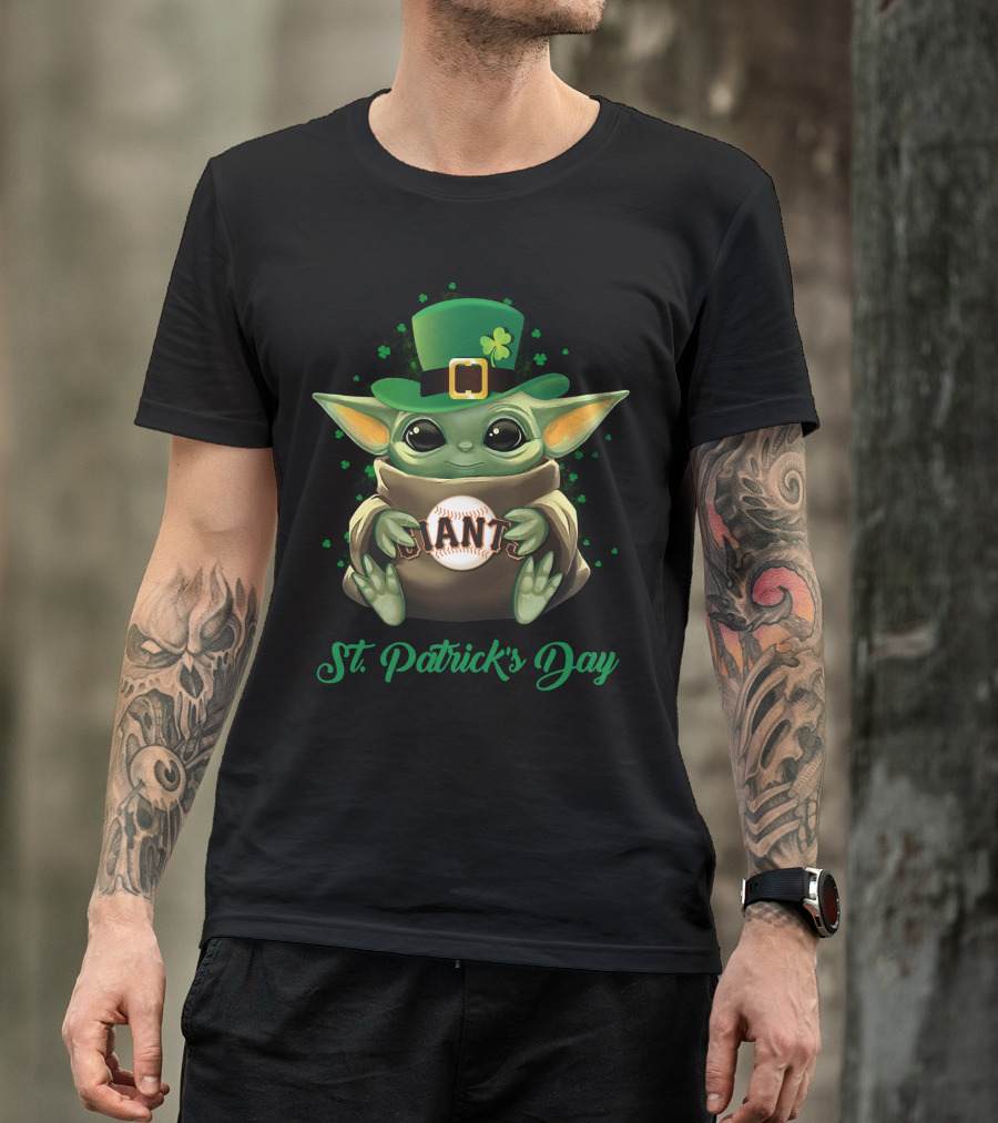 San Francisco Giants Baby Yoda St. Patrick's Day Clover Hat Baseball T-Shirt