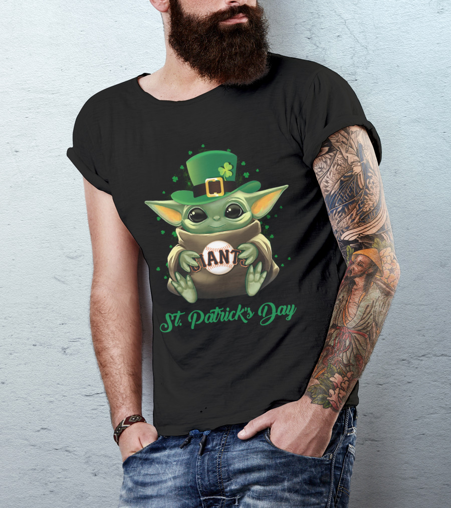 San Francisco Giants Baby Yoda St. Patrick's Day Clover Hat Baseball T-Shirt