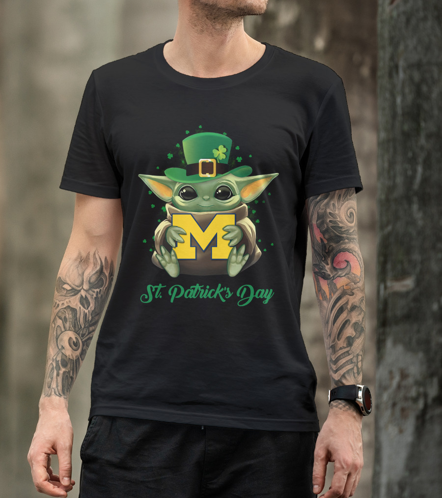 Michigan Wolverines Baby Yoda St. Patrick's Day T-Shirt