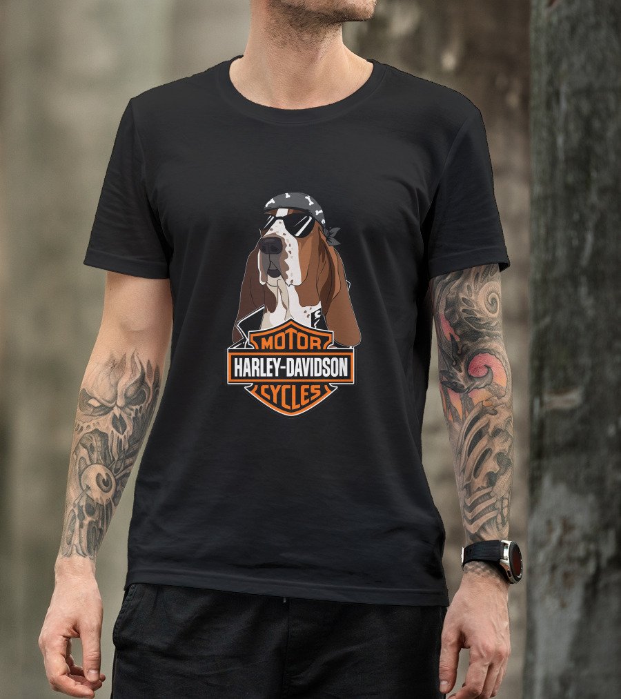 Harley Davidson Basset Hound Motor Cycles T-Shirt