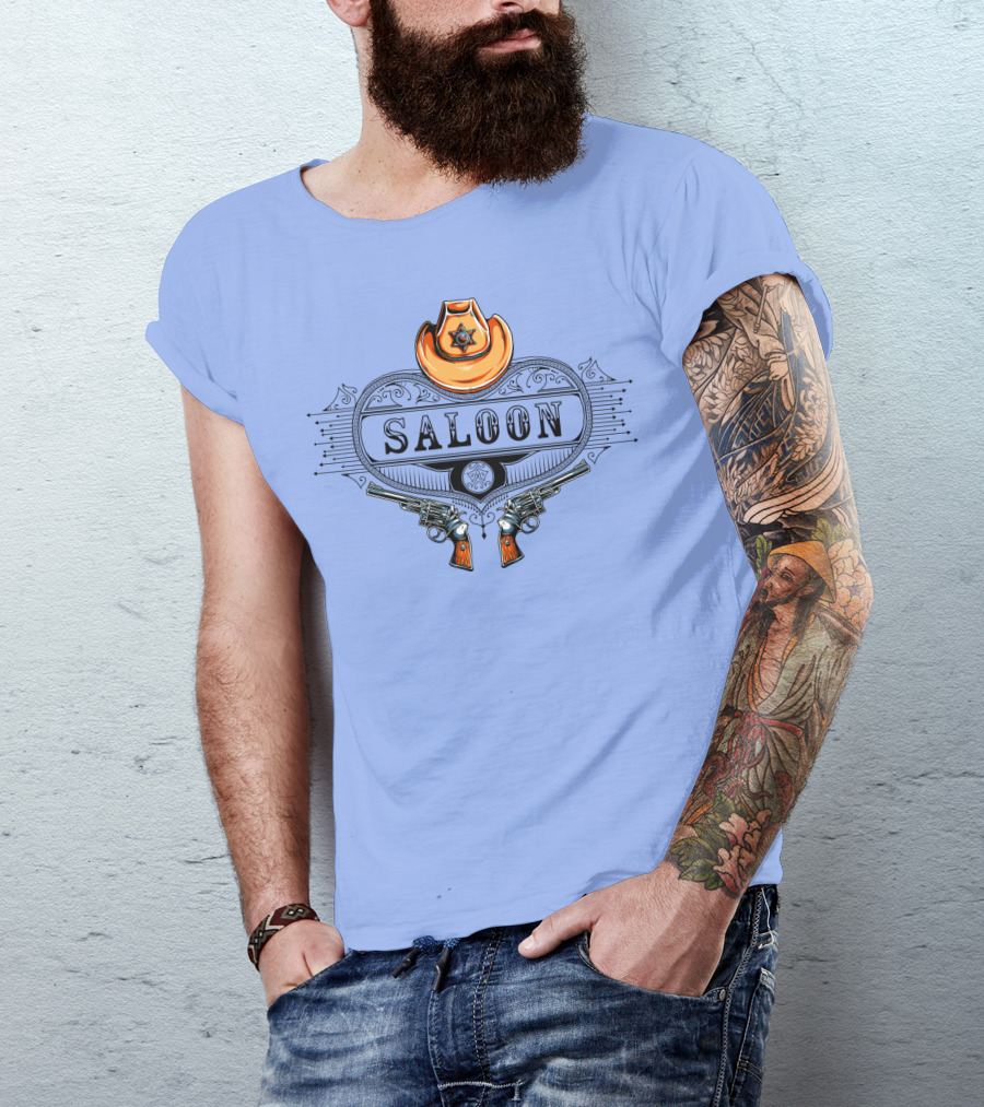 Saloon Cowboy Hat And Revolvers Vintage Western T-Shirt