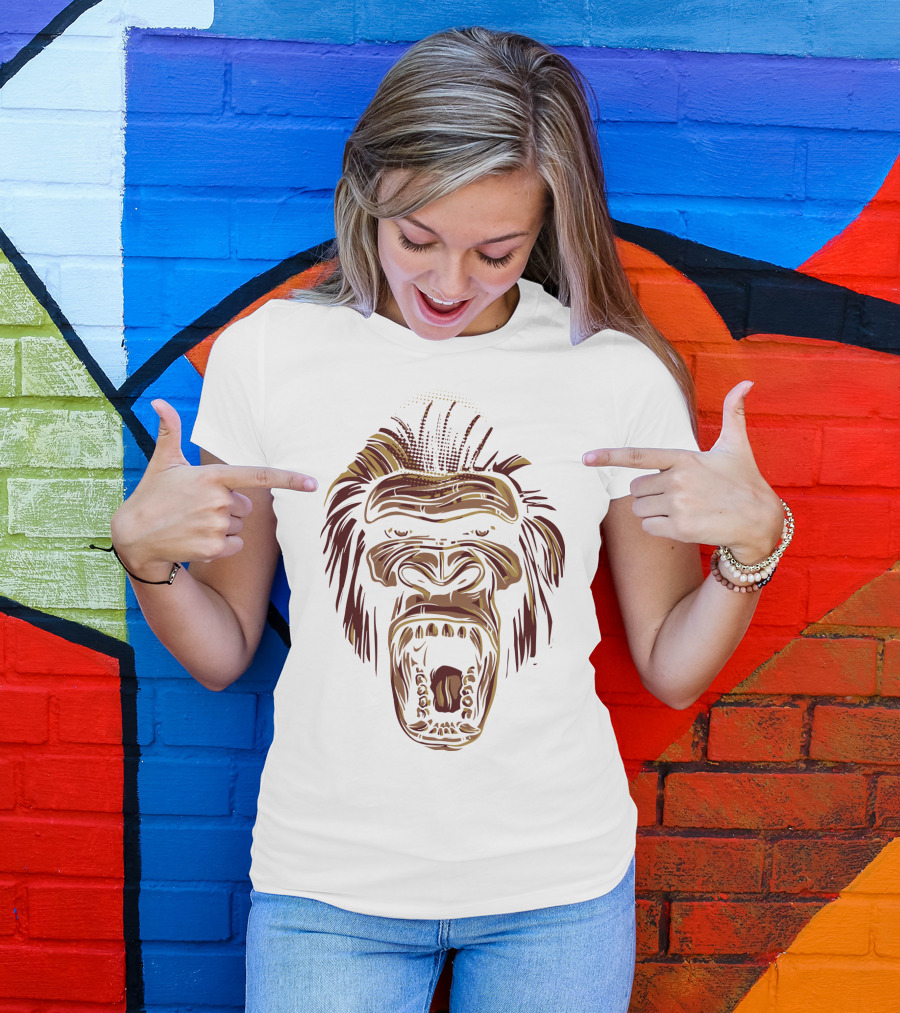 Oooppeww Roaring Gorilla Face T-Shirt