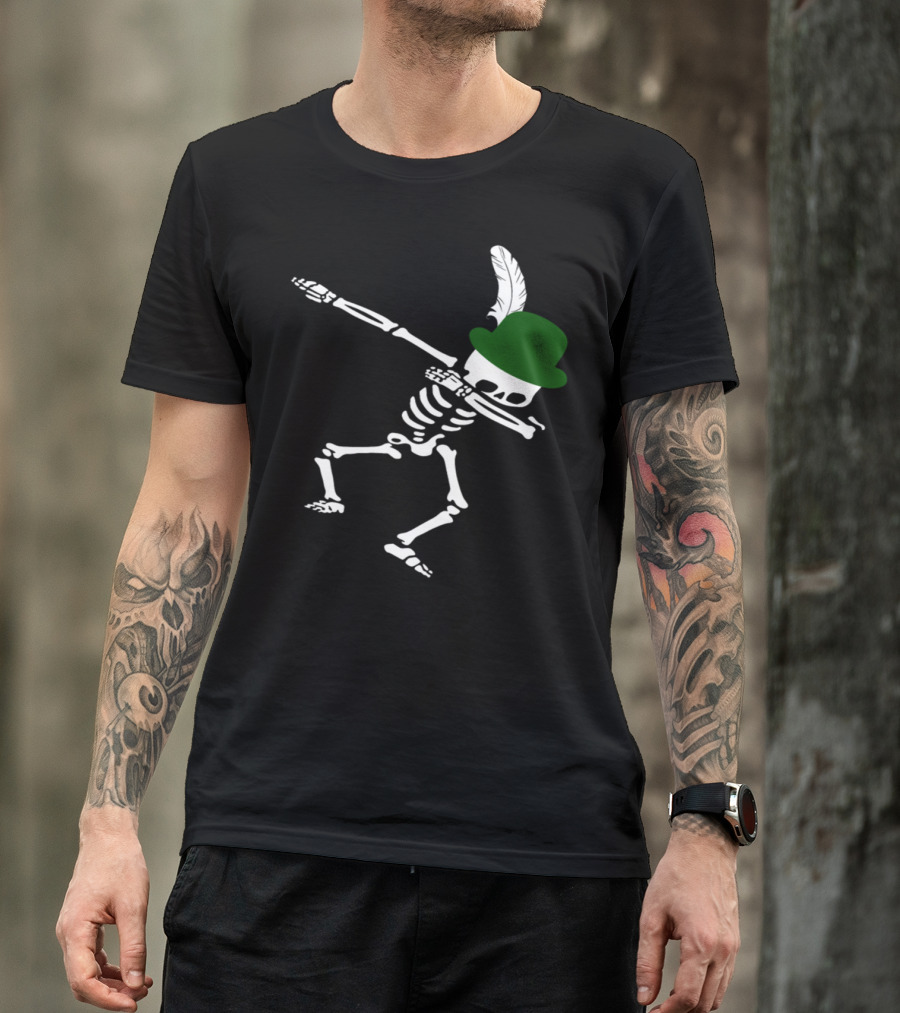Dabbing Skeleton With Green Feathered Hat T-Shirt