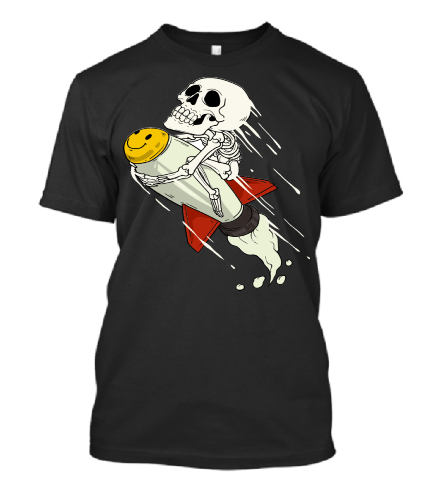 Skeleton Riding Rocket With Smiley Face Space Astronaut T-Shirt