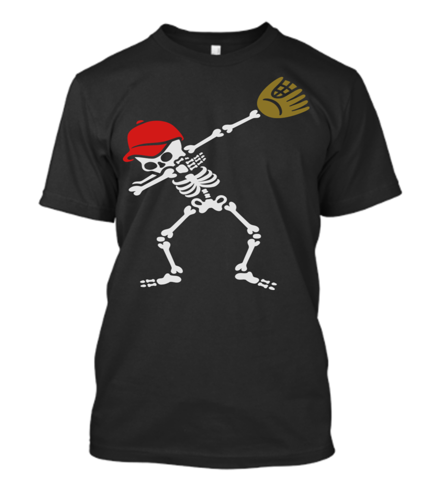 Dabbing Skeleton In Baseball Cap With Glove T-Shirt