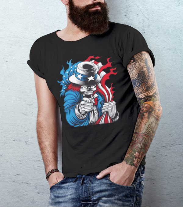 Skeleton Uncle Sam Holding American Flag Vector T-Shirt