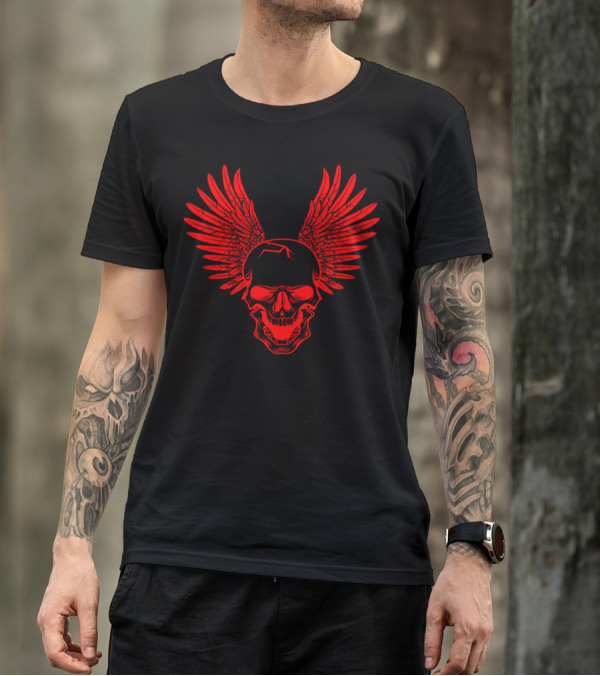 Halloween Red Winged Skeleton Skull T-Shirt