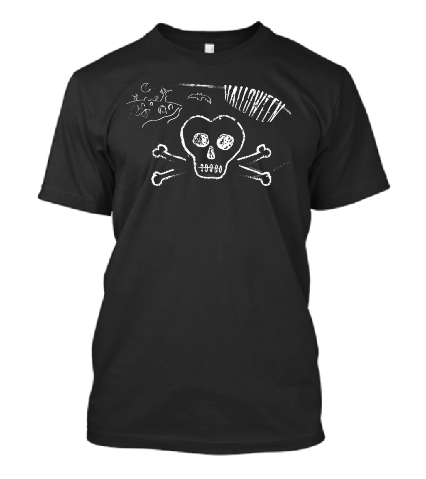 Scary Happy Halloween Skeleton Chalk Design With Haunted Castle Scene T-Shirt