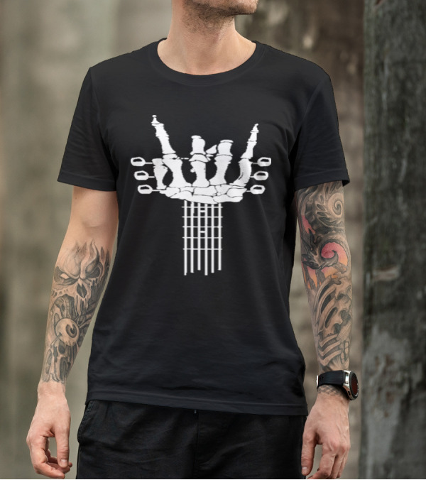 Skeleton Rocking Hand Guitar Headstock Rock Guitar Fans T-Shirt