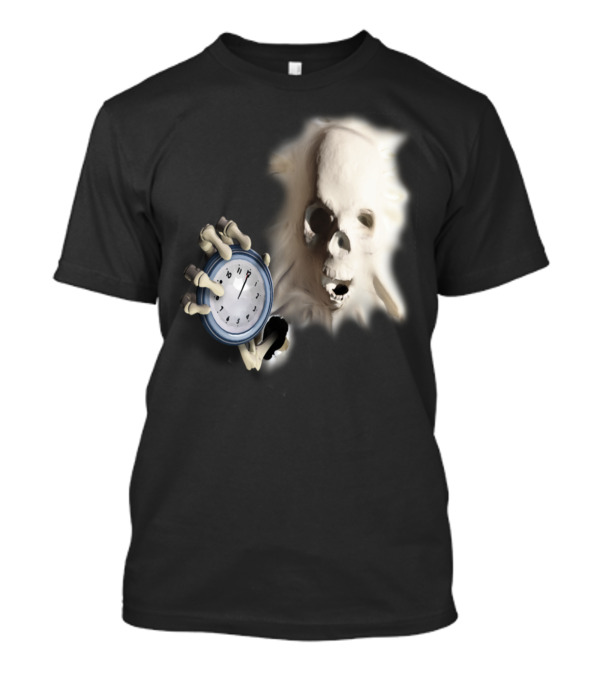 Skeletthand Clock Halloween Skull Face T-Shirt