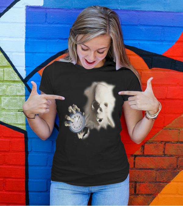 Skeletthand Clock Halloween Skull Face T-Shirt