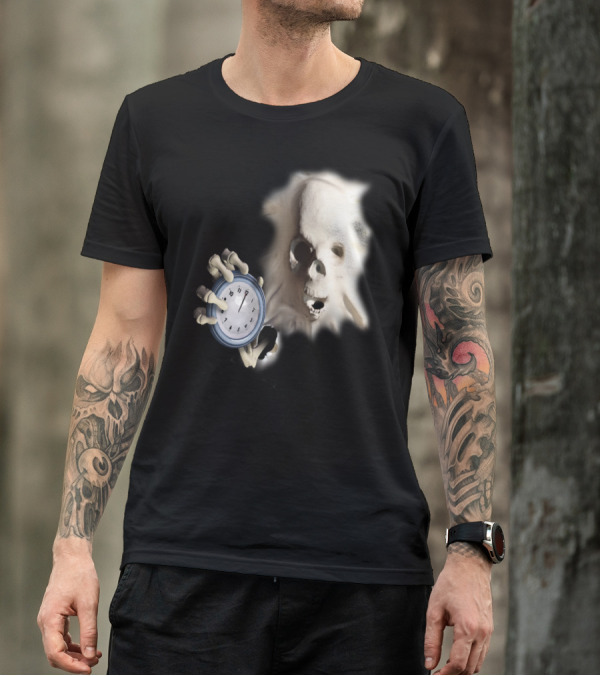 Skeletthand Clock Halloween Skull Face T-Shirt