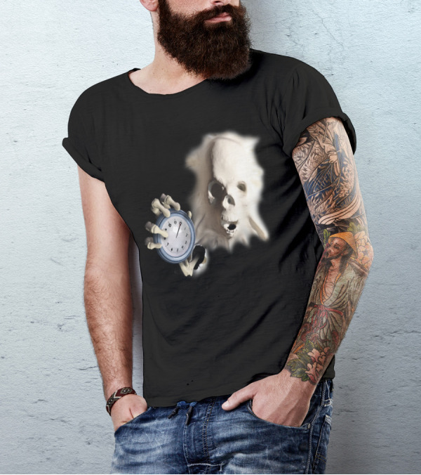 Skeletthand Clock Halloween Skull Face T-Shirt
